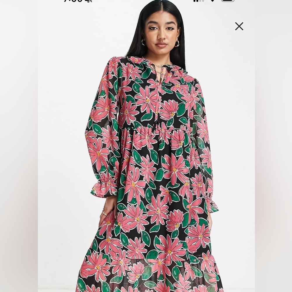 Wednesdays girl ruffle neck midi dress NWT
